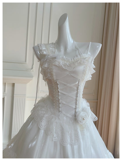 Pretty Ball Gown Spaghetti Straps Corset Back White Grad Dress Inspo Short Mini Formal 8th Grade Homecoming Dresses High School Hoco Court Dress Graduation Dress Hoco Outfits DH1912