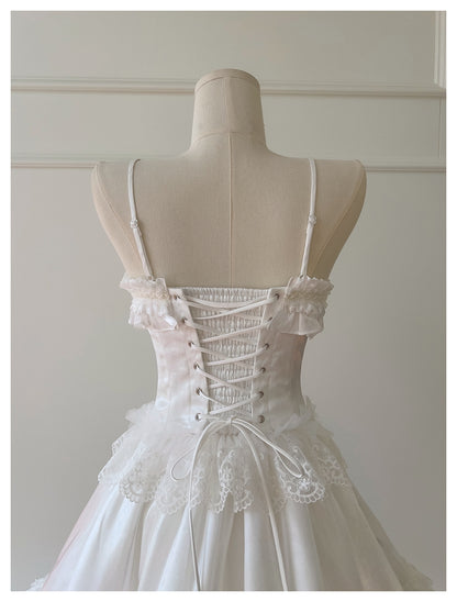 Pretty Ball Gown Spaghetti Straps Corset Back White Grad Dress Inspo Short Mini Formal 8th Grade Homecoming Dresses High School Hoco Court Dress Graduation Dress Hoco Outfits DH1912