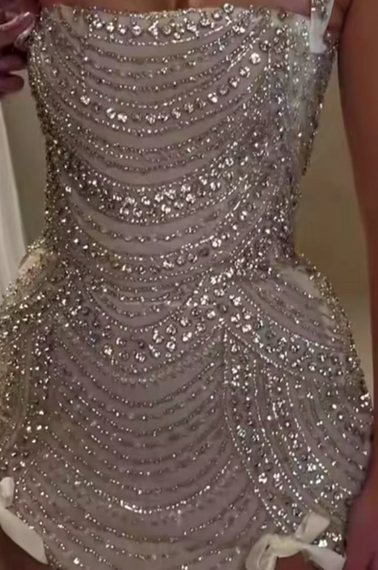Sexy Sheath Square Champagne Beads Grad Dress Inspo Short Mini Formal 8th Grade Homecoming Dresses High School Hoco Court Dress Graduation Dress Cocktail Dress Birthday Outfits DH1922