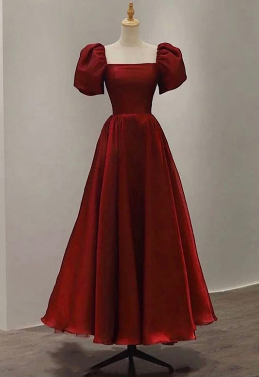 Cute A Line Square Neck Short Sleeves Burgundy Formal 8th Grade Homecoming Dresses Summer Middle School Hoco Dress Homecoming Outfits DH196