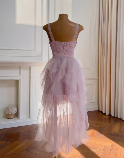 Cute A line Straps Tulle Pink Layers Short Mini Formal 8th Grade Homecoming Dresses Middle School Short Cocktail Dress Hoco Outfits DH1991