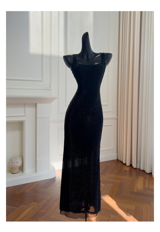 Sexy Mermaid Square Neck Black Sequin Long Prom Dresses Party Dress 20th Birthday Outfits Graduation Dresses DH1995
