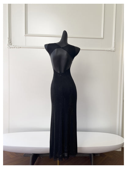Sexy Mermaid Square Neck Black Sequin Long Prom Dresses Party Dress 20th Birthday Outfits Graduation Dresses DH1995