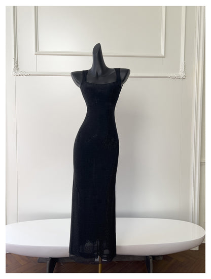 Sexy Mermaid Square Neck Black Sequin Long Prom Dresses Party Dress 20th Birthday Outfits Graduation Dresses DH1995