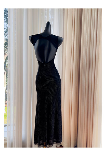 Sexy Mermaid Square Neck Black Sequin Long Prom Dresses Party Dress 20th Birthday Outfits Graduation Dresses DH1995