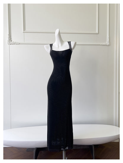 Sexy Mermaid Square Neck Black Sequin Long Prom Dresses Party Dress 20th Birthday Outfits Graduation Dresses DH1995