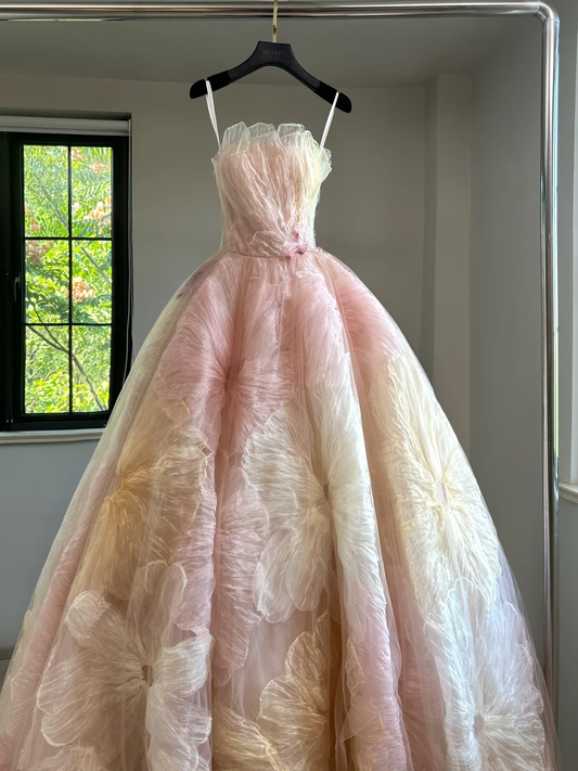 Pretty Ball Gown Sweetheart Pink Tulle Long Floral Quinceanera Dress Formal Gowns Sweet 17 Dresses Vestido De 15 Anos Sweet 16 Dress DH2055