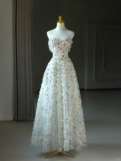 Fairy-tale A Line Sweetheart Floral Sequin Long Prom Dresses Party Dress 20th Birthday Outfits Graduation Dresses DH2069