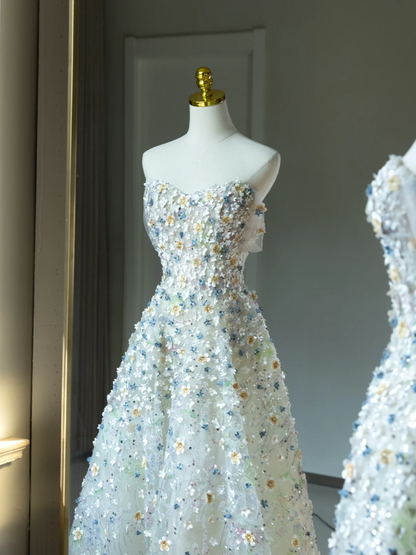 Fairy-tale A Line Sweetheart Floral Sequin Long Prom Dresses Party Dress 20th Birthday Outfits Graduation Dresses DH2069
