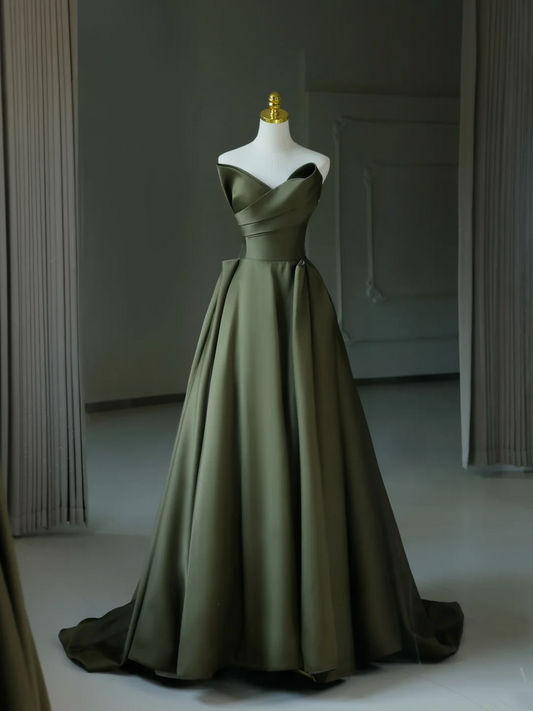 Simple A Line Sweetheart Satin Green Long Prom Dresses Party Dress 21st Birthday Outfits Graduation Dresses DH2070
