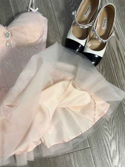 Cute A Line Spaghetti Straps Pink Tulle Formal 8th Grade Homecoming Dresses Middle School Short Cocktail Gowns Graduation Dress Hoco Outfits DH2087
