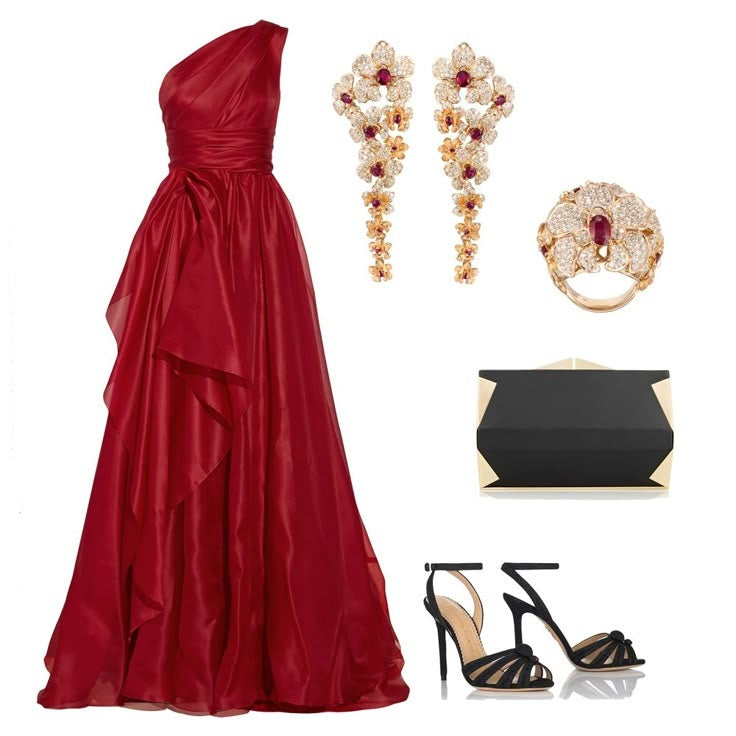 Glamorous A line One Shoulder Sleeveless Red Organza Long Evening Party Gowns Evening Special Formal Dresses Prom Dress DH210