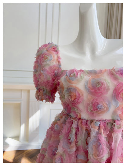 Unique Ball Gown Square Neck Floral Pink Short Mini Formal 8th Grade Homecoming Dresses Middle School Short Cocktail Dress Hoco Outfits DH2115