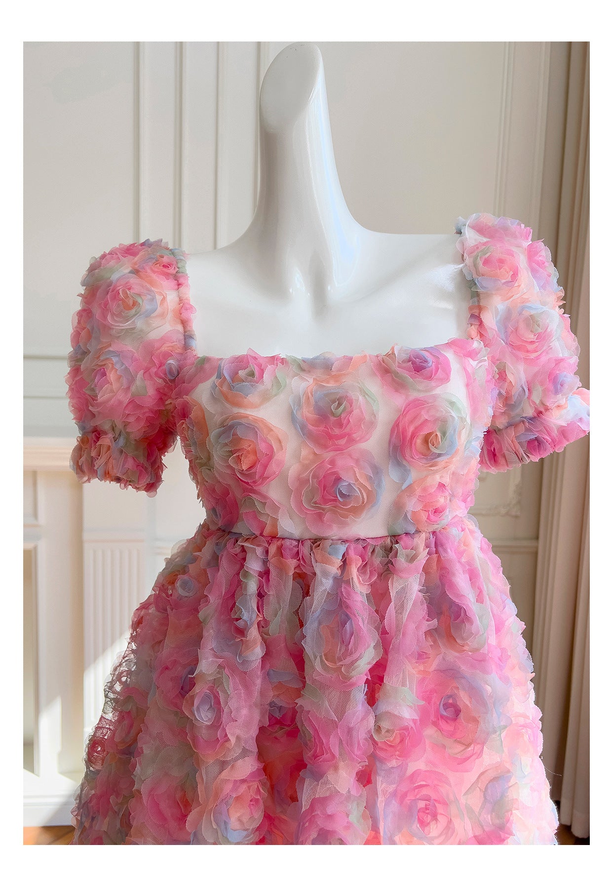 Unique Ball Gown Square Neck Floral Pink Short Mini Formal 8th Grade Homecoming Dresses Middle School Short Cocktail Dress Hoco Outfits DH2115