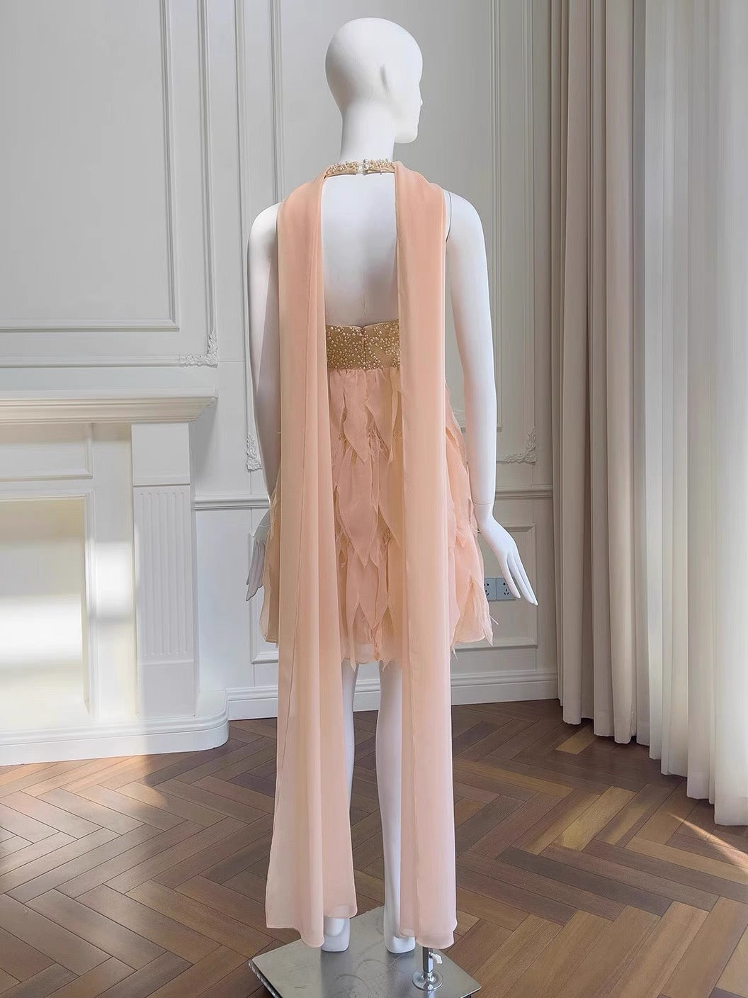 Modest A Line Halter V Neck Blush Pink Chiffon Formal 8th Grade Homecoming Dresses Middle School Short Birthday Gowns Graduation Dress Hoco Outfits DH2117