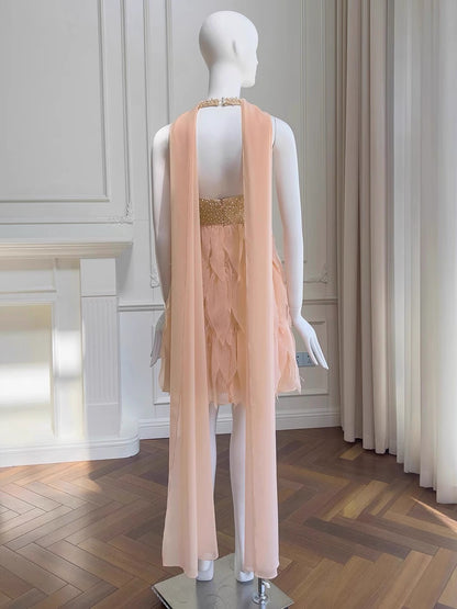 Modest A Line Halter V Neck Blush Pink Chiffon Formal 8th Grade Homecoming Dresses Middle School Short Birthday Gowns Graduation Dress Hoco Outfits DH2117