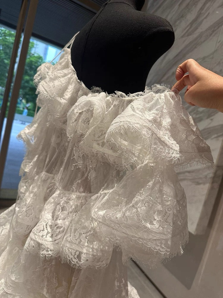 Princess Ball Gown Off The Shoulder White Lace Short Mini Formal 8th Grade Homecoming Dresses Middle School Short Cocktail Dress Hoco Outfits DH2118