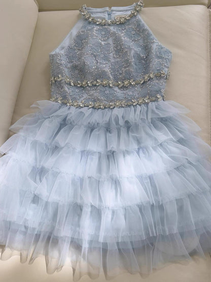 Modest A Line Jewel Neck Light Sky Blue Tulle Formal 8th Grade Homecoming Dress Middle School Short 18th Birthday Outfits Graduation Dress Hoco Dresses DH2130