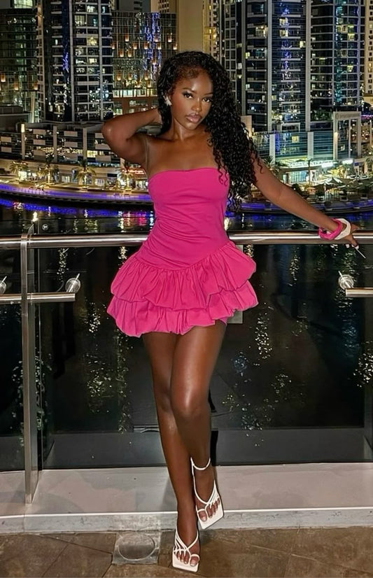 Modest A line Strapless Hot Pink Formal Short Homecoming Dress Middle School Short 21st Birthday Outfits Graduation Dress Cocktail Dresses DH2155