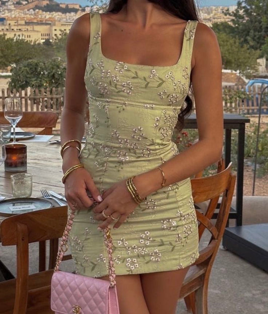 Pretty Sheath Square Neck Floral Dress Short Formal Homecoming Dresses Middle School Short 21st Birthday Outfits Graduation Dress Mini Cocktail Dresses DH2175