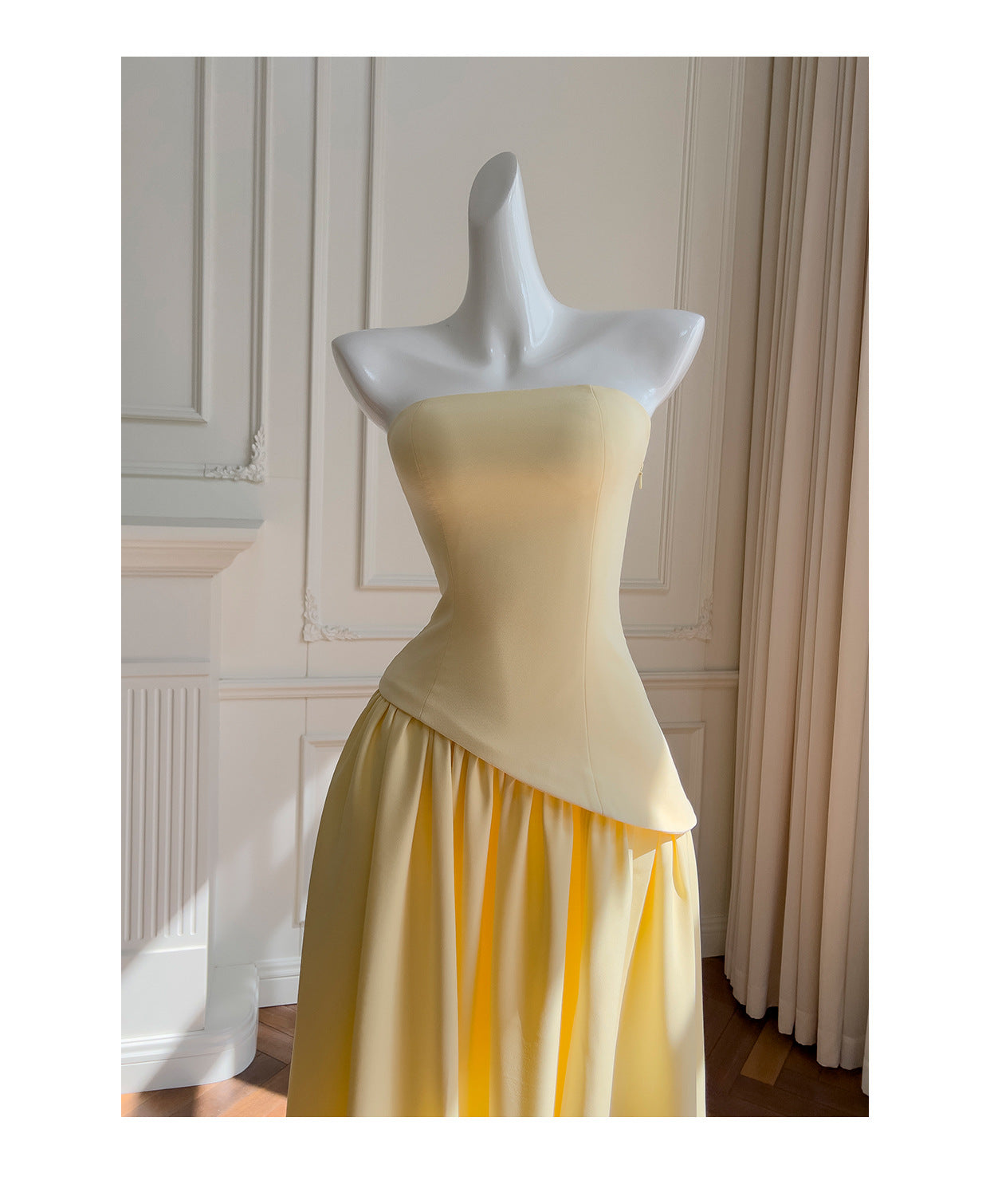Simple A Line Strapless Yellow Chiffon Long Prom Dresses Party Dress 20th Birthday Outfits Graduation Dresses DH217