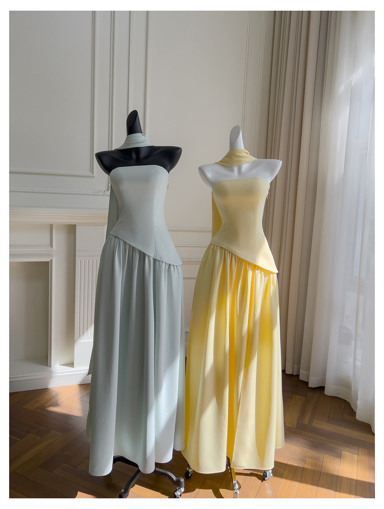 Simple A Line Strapless Yellow Chiffon Long Prom Dresses Party Dress 20th Birthday Outfits Graduation Dresses DH217