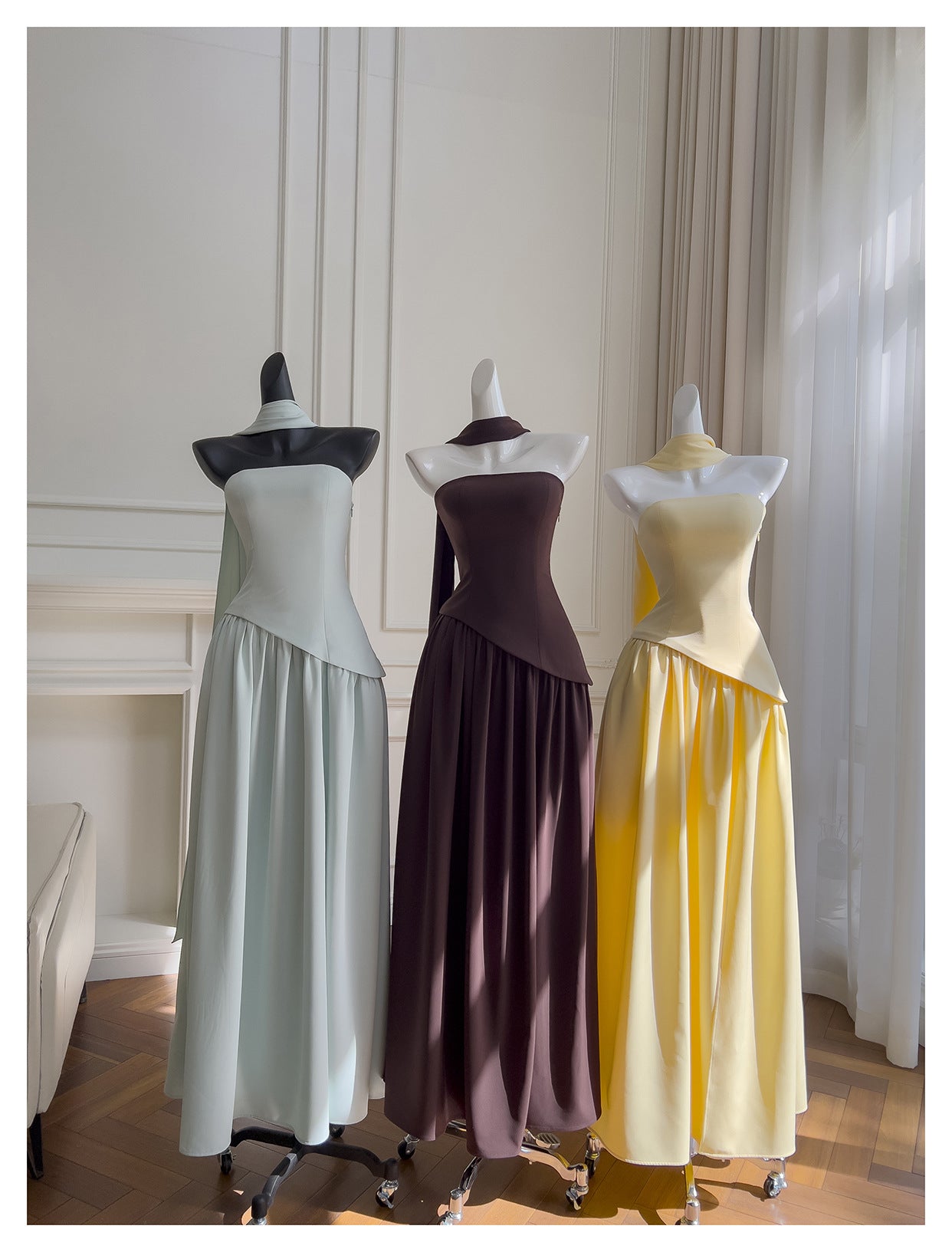 Simple A Line Strapless Yellow Chiffon Long Prom Dresses Party Dress 20th Birthday Outfits Graduation Dresses DH217