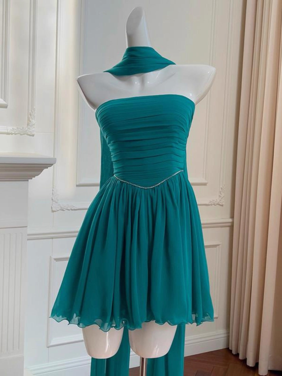 Robe de soirée courte en mousseline de soie, coupe trapèze, sans bretelles, tenue de soirée, de remise de diplôme, pour le collège, pour un 19e anniversaire, Hoco Dresses DH2181