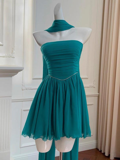 Robe de soirée courte en mousseline de soie, coupe trapèze, sans bretelles, tenue de soirée, de remise de diplôme, pour le collège, pour un 19e anniversaire, Hoco Dresses DH2181