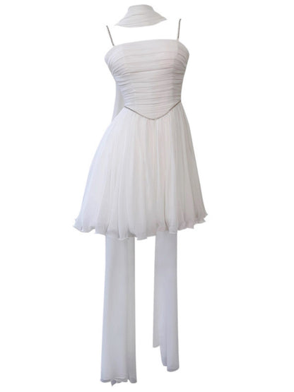 Robe de soirée courte en mousseline blanche, coupe trapèze, bretelles spaghetti, tenue de soirée, de remise de diplôme, pour le collège, pour un 19e anniversaire, Hoco Dresses DH2182