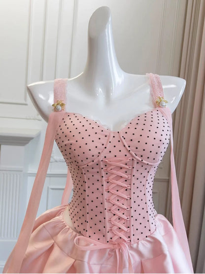 Pretty Ball Gown Straps Pink Satin Formal Homecoming Dress Middle School Short 21st Birthday Outfits Graduation Dress Mini Cocktail Dresses DH2183