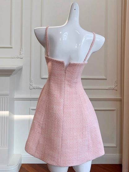 Aesthetic A line Spaghetti Straps Pink Formal Mini Homecoming Dress Middle School Short 17th Birthday Outfits Graduation Dress Hoco Dresses DH2188
