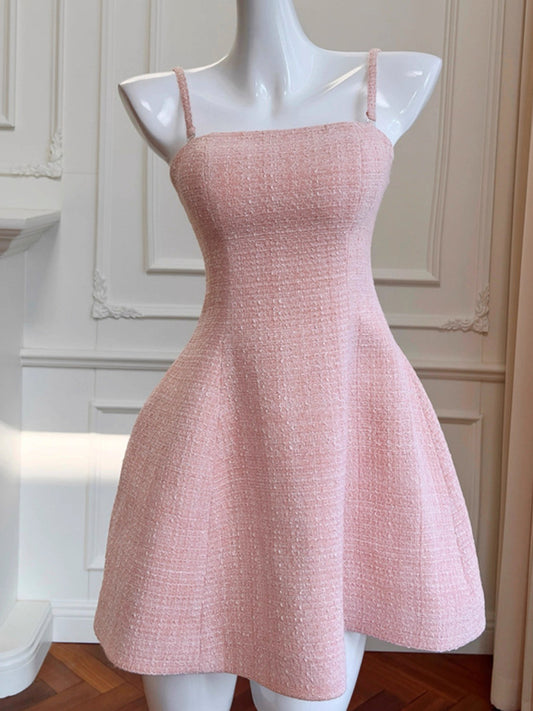 Ästhetisches A-Linie Spaghettiträger Rosa Formales Mini-Heimkehrkleid Middle School Kurzes 17. Geburtstags-Outfits Abschlusskleid Hoco Kleider DH2188