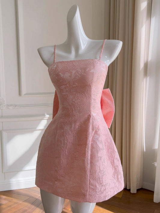 Ästhetisches A-Linien-Spaghettiträger-Rosa-Blumenmuster-Formelles Mini-Heimkehrkleid Kurzes Cocktail-Outfits Abschlusskleid Hoco-Kleid DH2195