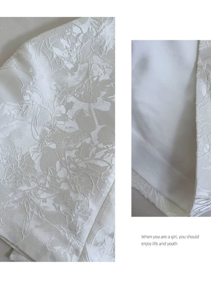 Aesthetic A line Spaghetti Straps White Floral Printed Pattern Formal Mini Homecoming Dress Short Cocktail Outfits Graduation Dress Hoco Dress DH2196
