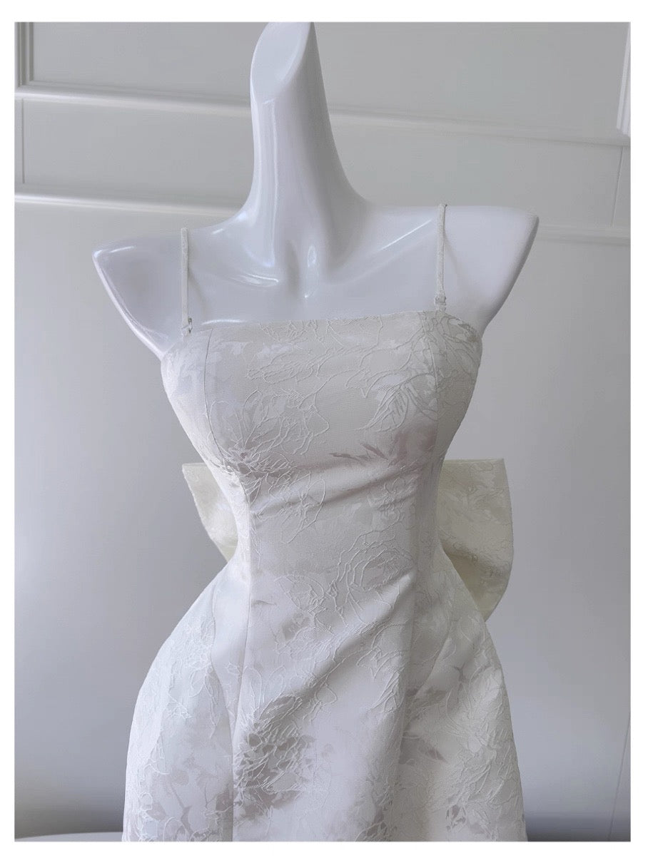 Aesthetic A line Spaghetti Straps White Floral Printed Pattern Formal Mini Homecoming Dress Short Cocktail Outfits Graduation Dress Hoco Dress DH2196