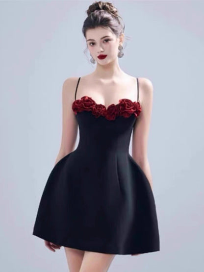 Robe de soirée courte en satin noir, coupe trapèze, bretelles spaghetti, tenue de cocktail, robe de remise de diplôme, Hoco DH2203