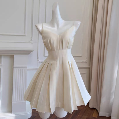 Robe de soirée courte en satin à bretelles spaghetti, coupe trapèze, tenue de cocktail, de remise de diplôme, Hoco DH2204
