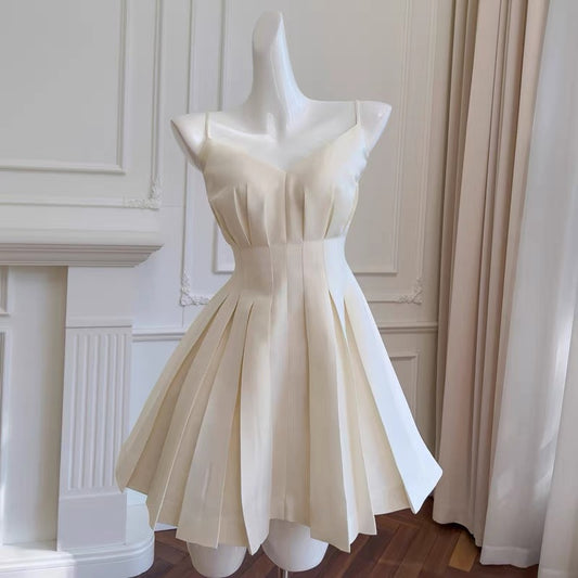 Ästhetisches A-Linie Spaghettiträger Satin Mini Formales Heimkehrkleid Kurzes Cocktail-Outfits Abschlusskleid Hoco Kleid DH2204