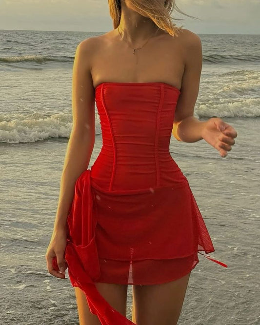 Modest A Line Strapless Red Short Formal Homecoming Dress Middle School Short 18th Birthday Outfits Graduation Dress Cocktail Dresses DH2216