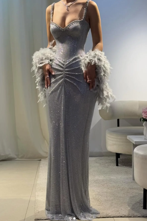 Sexy Mermaid Straps Silver Sequin Long Prom Dresses Party Dress 20th B DivineProm Sexy Mermaid Straps Silver Sequin Long Prom Dresses Party Dress 20th B DivineProm