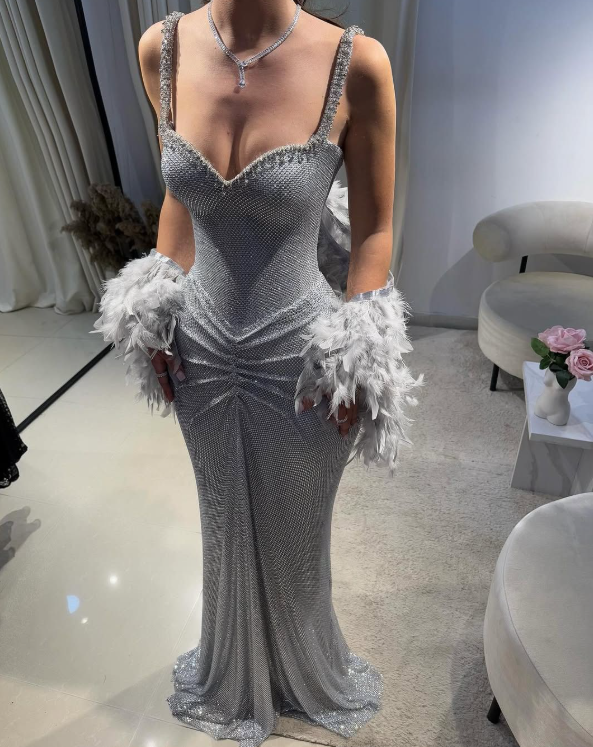 Sexy Mermaid Straps Silver Sequin Long Prom Dresses Party Dress 20th Birthday Outfits Graduation Dresses DH2217