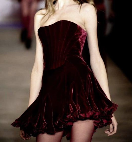 Cute A Line Strapless Velvet Burgundy Formal 8th Grade Homecoming Dresses Summer Middle School Hoco Dress Homecoming Outfits DH222