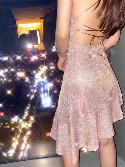 Cute High Low Sequin Backless Formal Homecoming Dress Middle School Short 16th Birthday Outfits Graduation Dress Cocktail Dresses DH2222