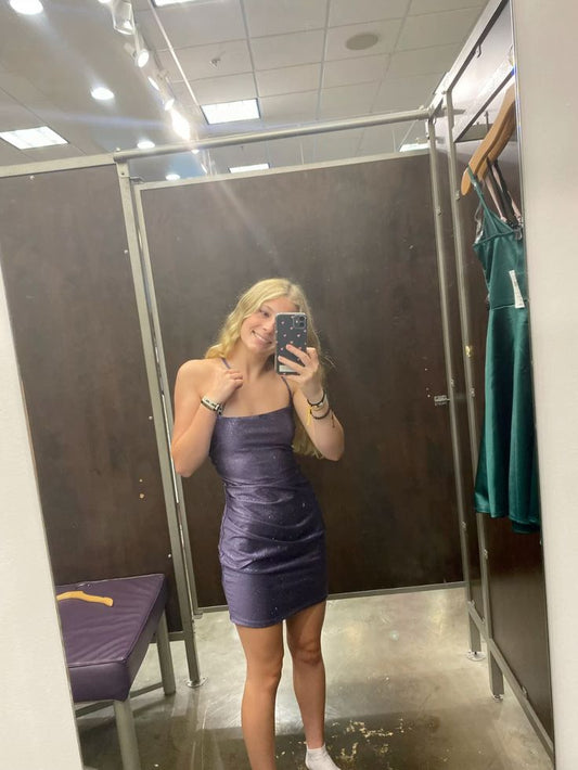 Modest Sheath Spaghetti Straps Navy Blue Sequin Short Formal Homecoming Dress Middle School Short 18th Birthday Outfits Graduation Dress Cocktail Dresses DH2248