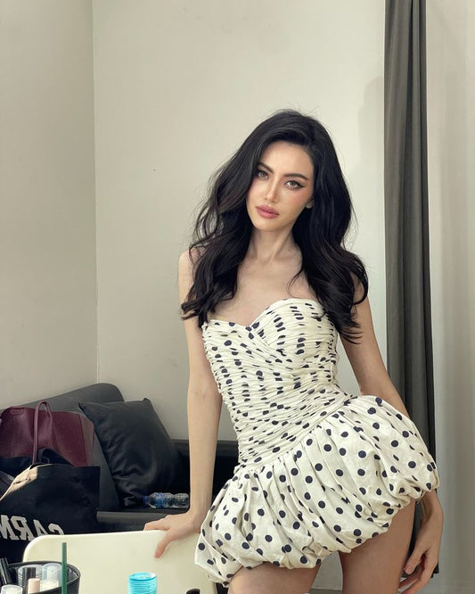 Pretty Sheath Sweetheart Black Polka Dots Formal Homecoming Dresses Short 21st Birthday Outfits Graduation Dress Mini Cocktail Dresses DH2273