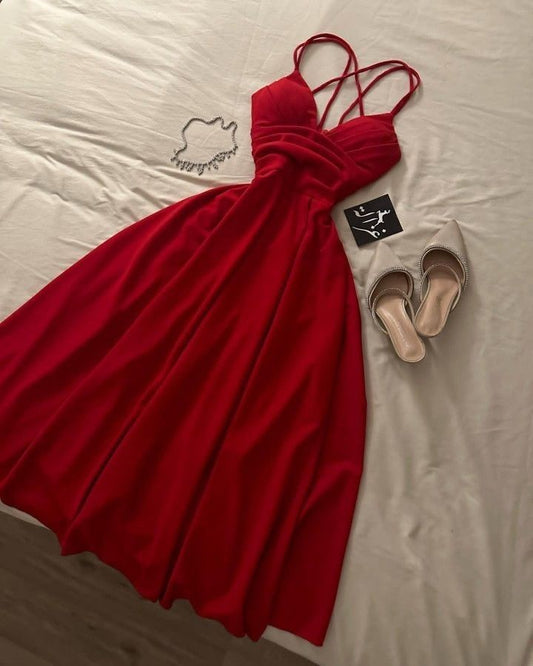 Pretty A line Spaghetti Straps Red Formal 8th Grade Homecoming Dresses Summer Middle School Hoco Dress Homecoming Outfits DH230