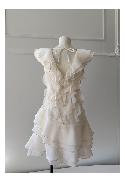 Pretty A line V Neck Ivory Chiffon Short Formal Homecoming Dresses Middle School Short 21st Birthday Outfits Graduation Dress Mini Cocktail Dresses DH2306