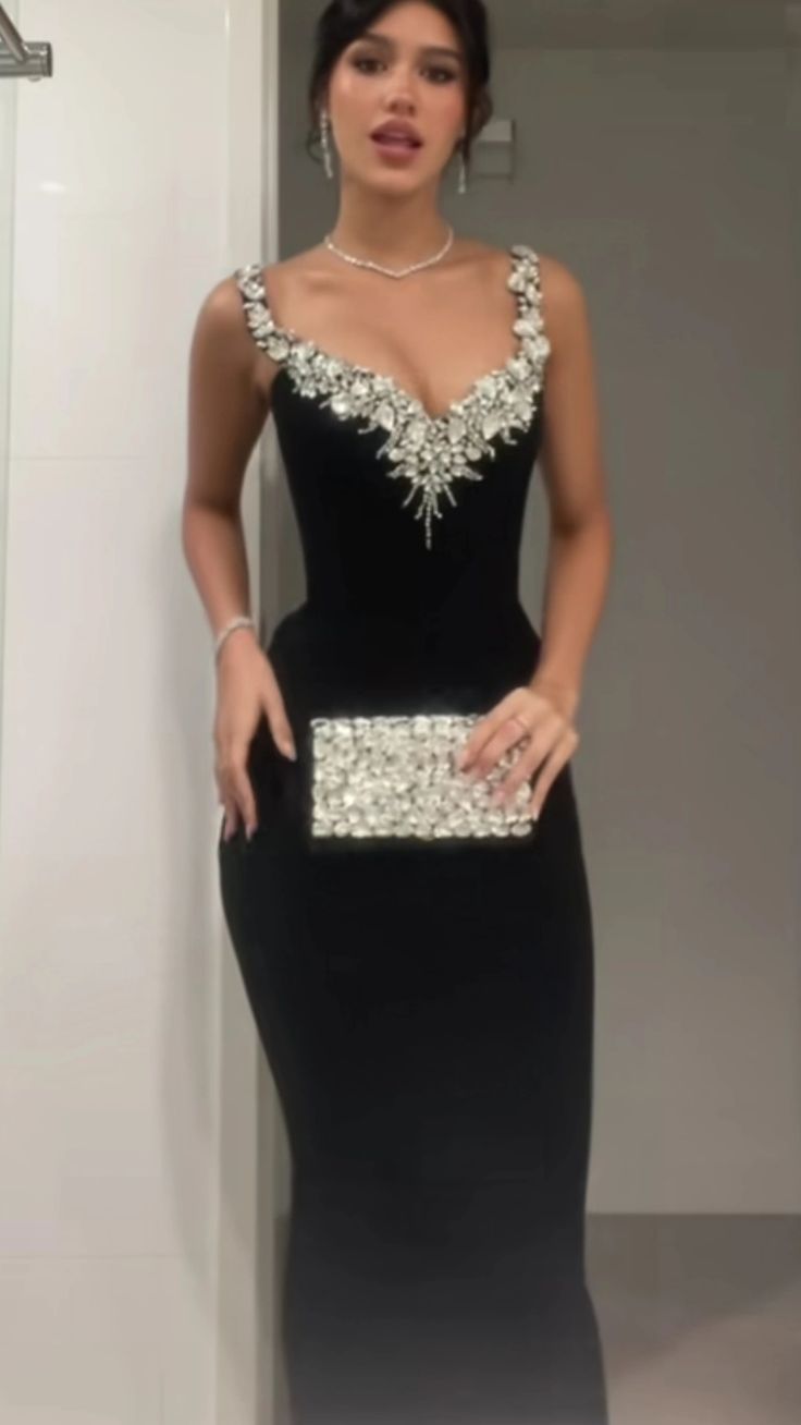 Modest Mermaid Straps Sequin Long Black Evening Party Gowns Evening Dress Special Formal Dresses Prom Dress DH2312