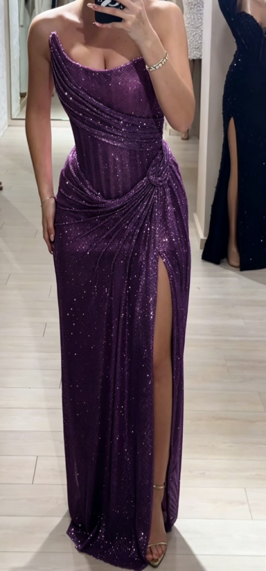 Robe de bal élégante, fourreau, bustier, rose, à paillettes, fendue, longue, tenue de soirée, pour 22e anniversaire, robe de remise de diplôme, DH2314